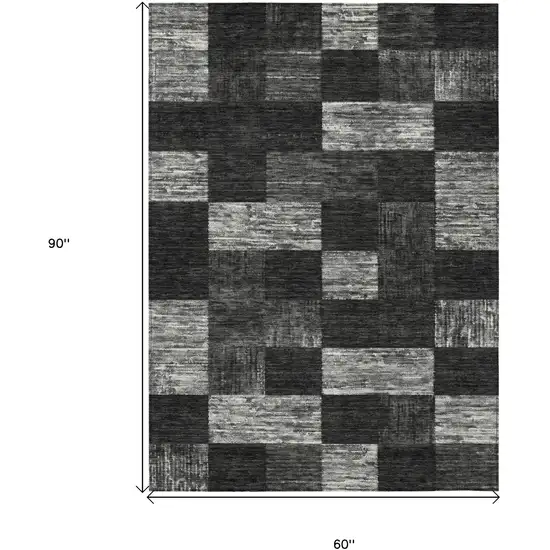 Black And Gray Geometric Washable Indoor Outdoor Area Rug Photo 7