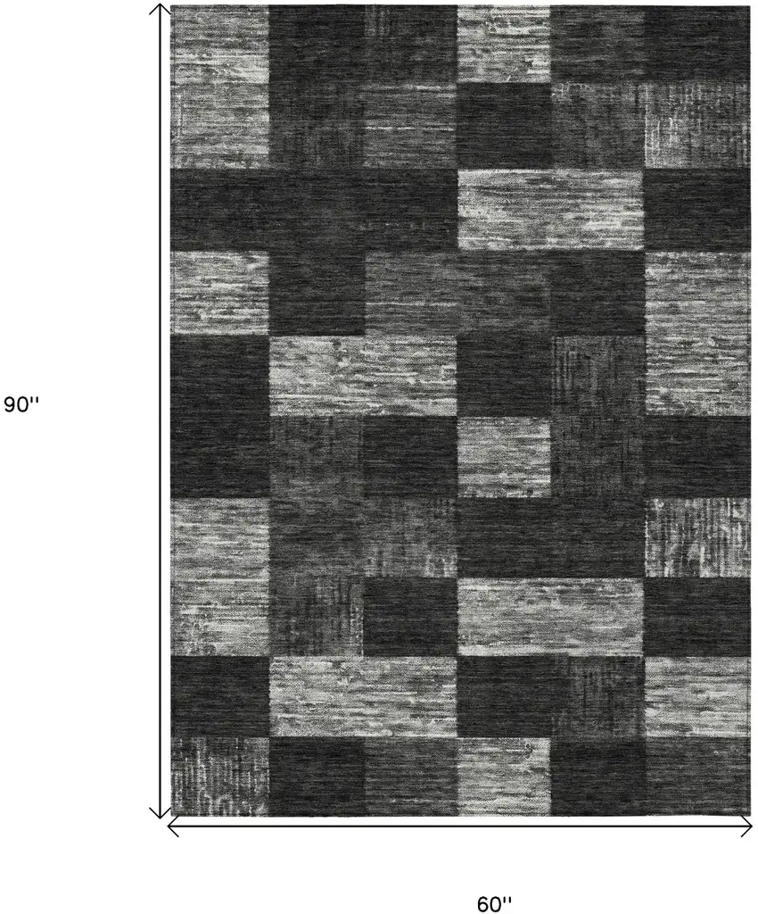 Black And Gray Geometric Washable Indoor Outdoor Area Rug Photo 7