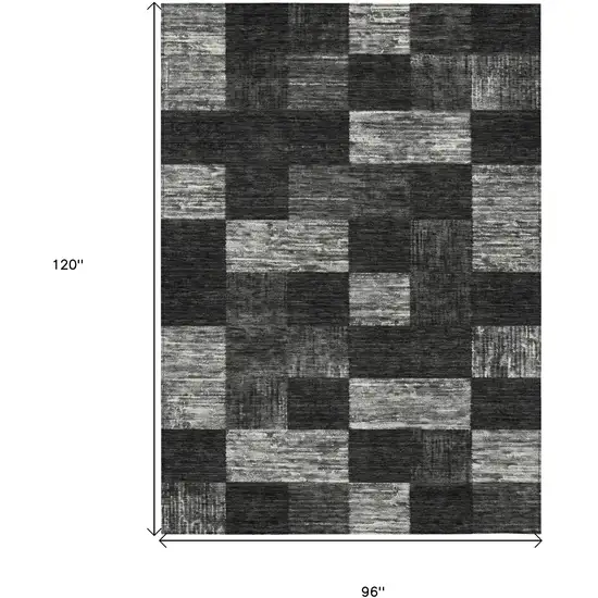 Black And Gray Geometric Washable Indoor Outdoor Area Rug Photo 7