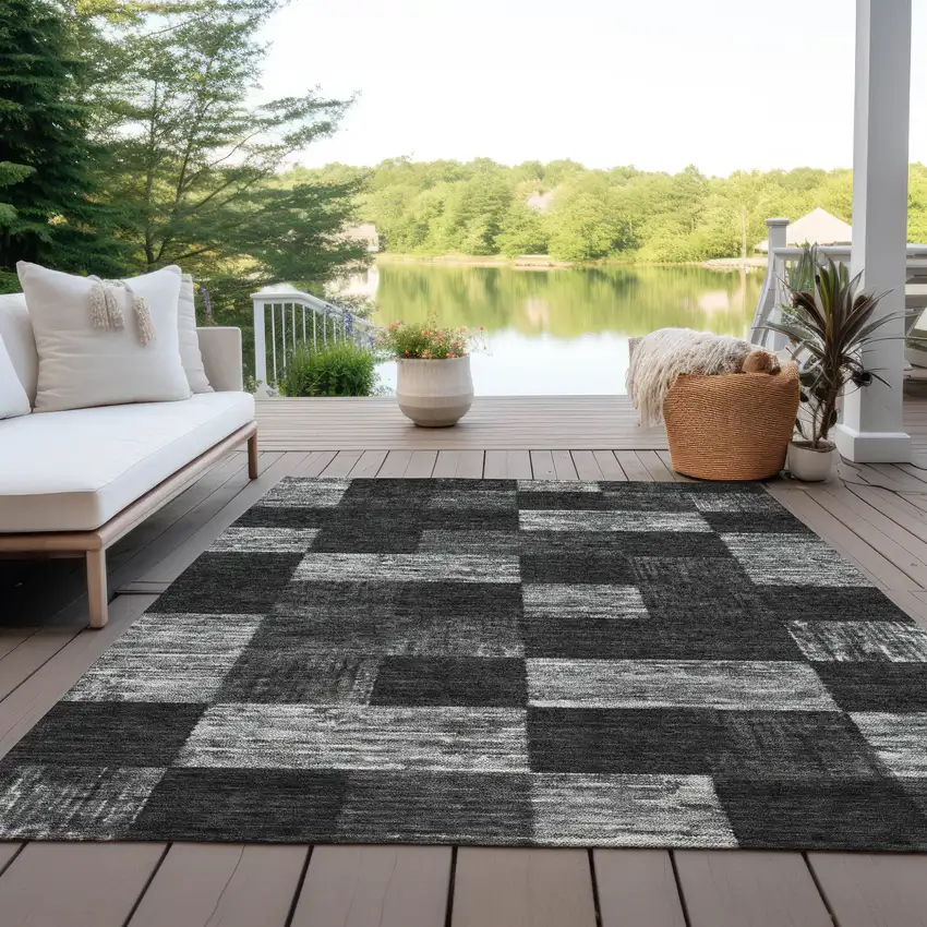 Black And Gray Geometric Washable Indoor Outdoor Area Rug Photo 7