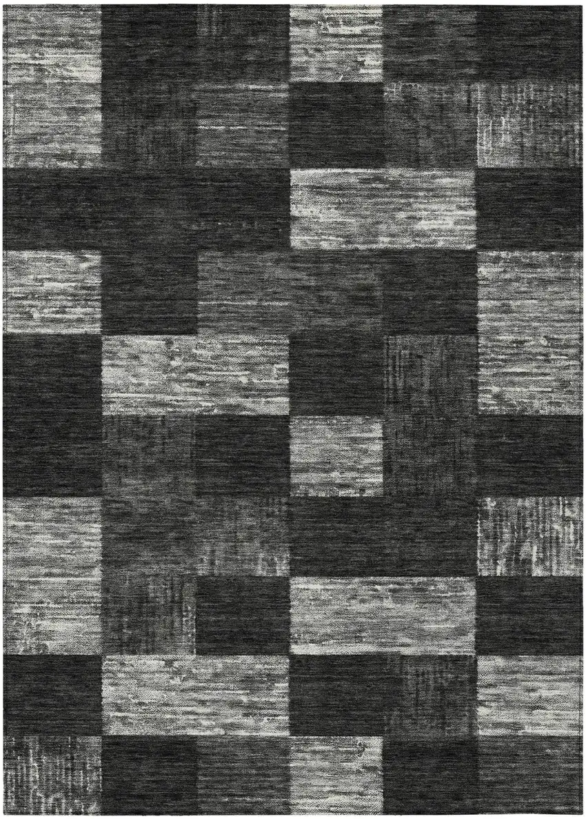 Black And Gray Geometric Washable Indoor Outdoor Area Rug Photo 2