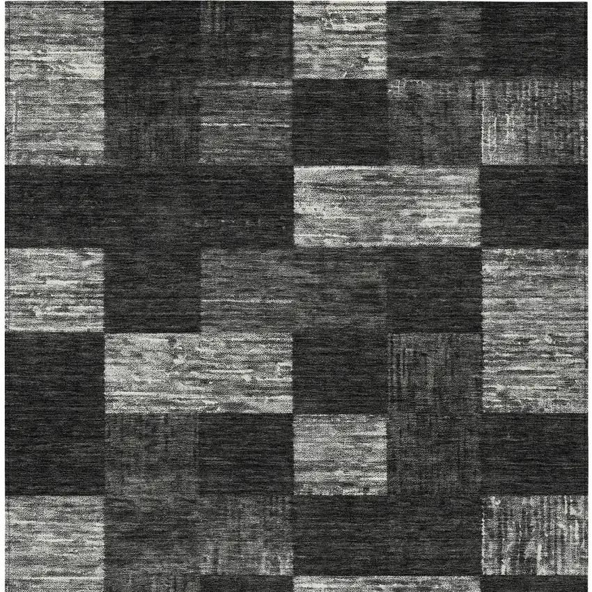 Black And Gray Geometric Washable Indoor Outdoor Area Rug Photo 6
