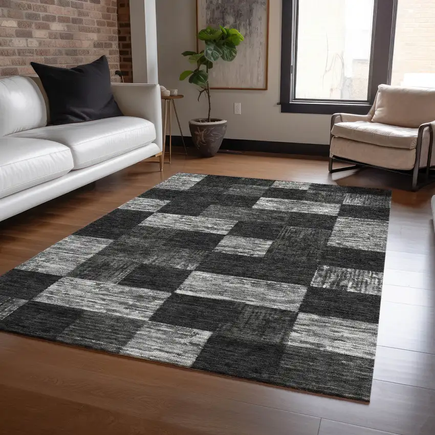 Black And Gray Geometric Washable Indoor Outdoor Area Rug Photo 8