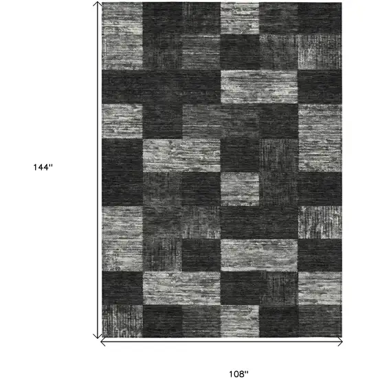 Black And Gray Geometric Washable Indoor Outdoor Area Rug Photo 7