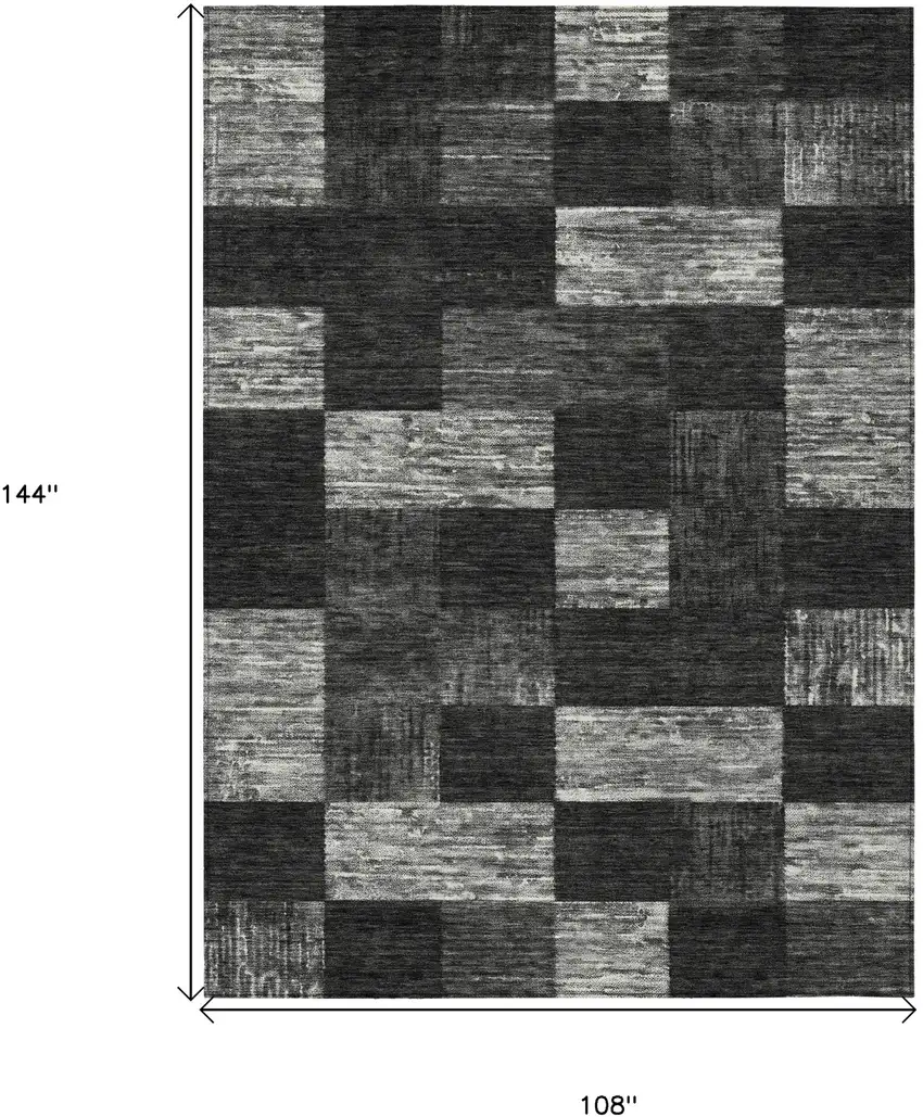 Black And Gray Geometric Washable Indoor Outdoor Area Rug Photo 7
