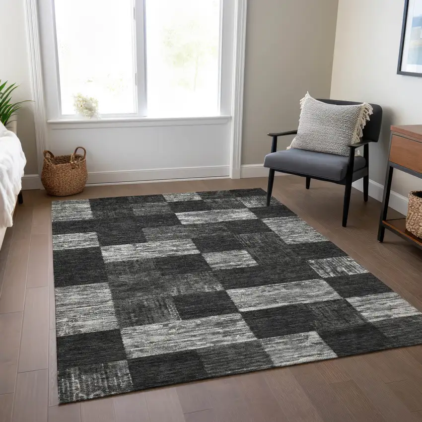 Black And Gray Geometric Washable Indoor Outdoor Area Rug Photo 9