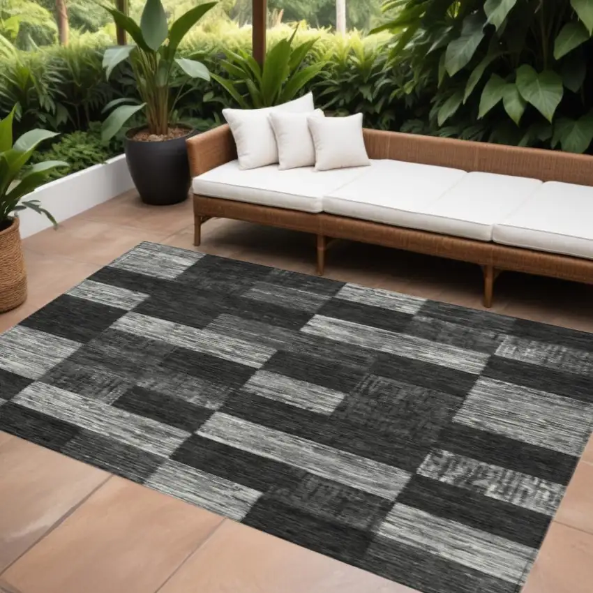 Black And Gray Geometric Washable Indoor Outdoor Area Rug Photo 1