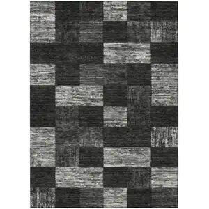 Photo of Black And Gray Geometric Washable Indoor Outdoor Area Rug