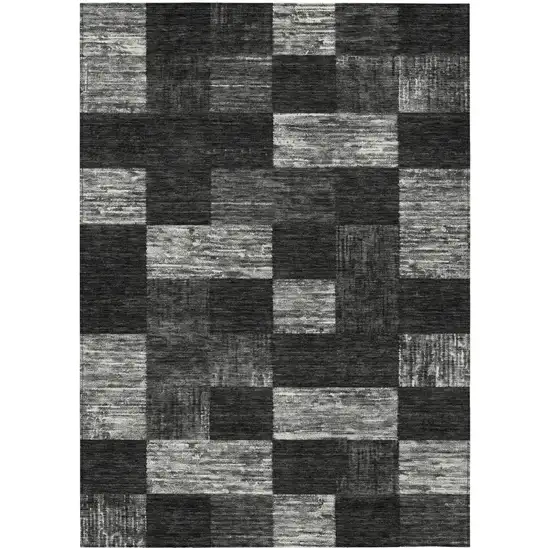Black And Gray Geometric Washable Indoor Outdoor Area Rug Photo 2