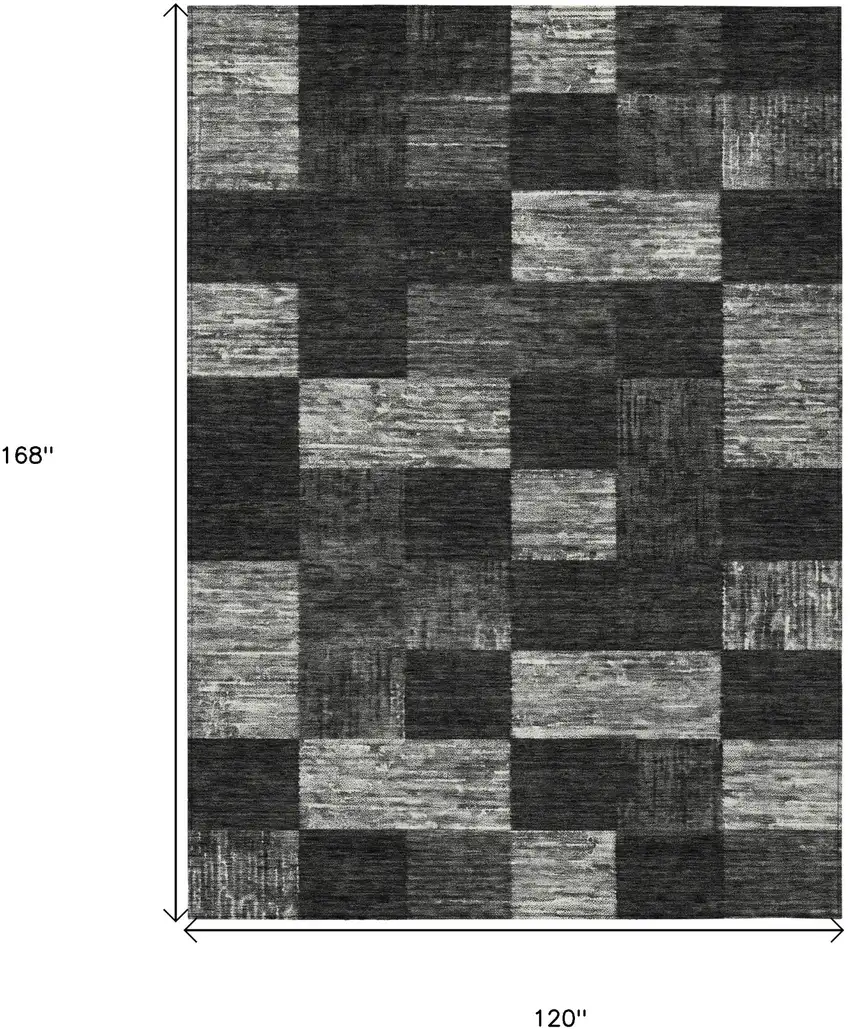 Black And Gray Geometric Washable Indoor Outdoor Area Rug Photo 7