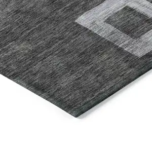 Photo of Black And Gray Geometric Washable Indoor Outdoor Area Rug
