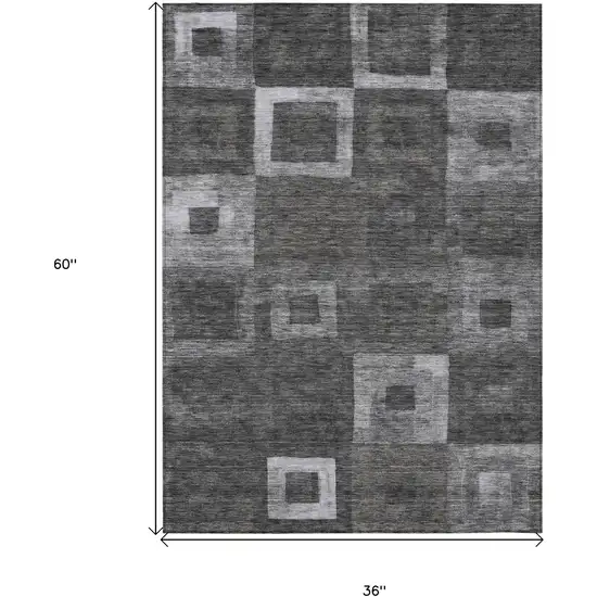 Black And Gray Geometric Washable Indoor Outdoor Area Rug Photo 7