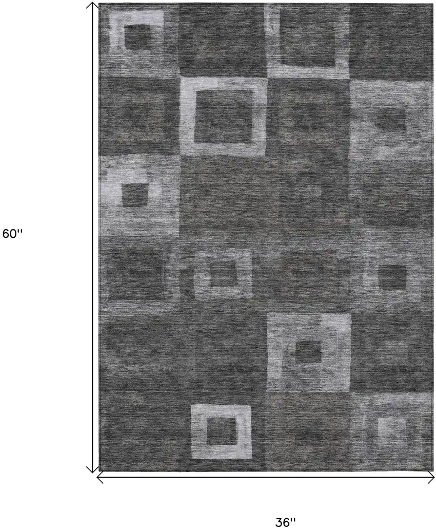 Black And Gray Geometric Washable Indoor Outdoor Area Rug Photo 7