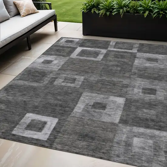 Black And Gray Geometric Washable Indoor Outdoor Area Rug Photo 1