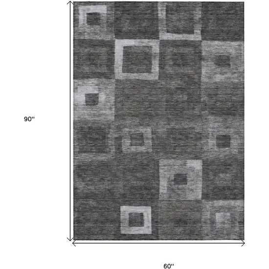 Black And Gray Geometric Washable Indoor Outdoor Area Rug Photo 7