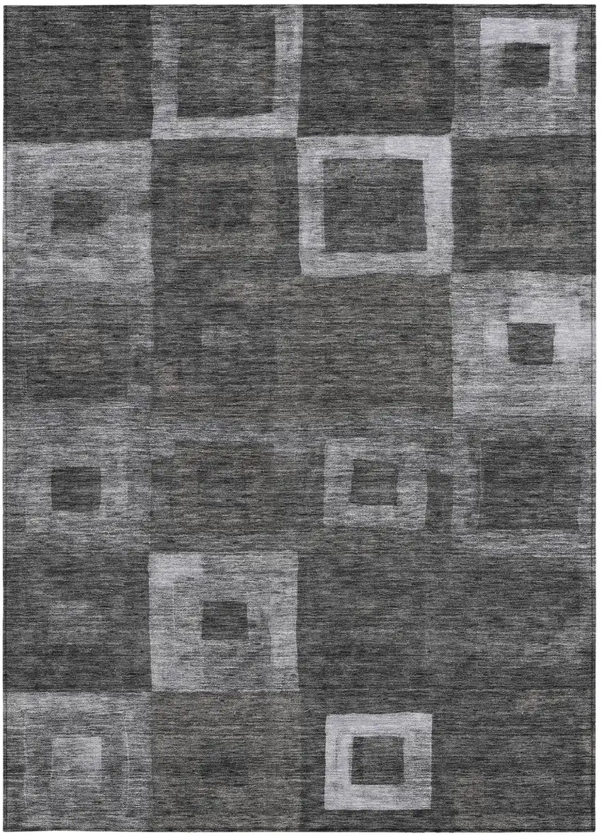 Black And Gray Geometric Washable Indoor Outdoor Area Rug Photo 6