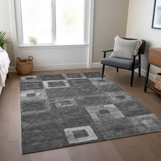 Black And Gray Geometric Washable Indoor Outdoor Area Rug Photo 9