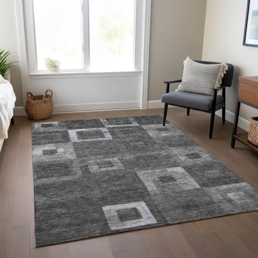 Black And Gray Geometric Washable Indoor Outdoor Area Rug Photo 9