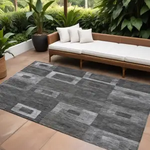 Photo of Black And Gray Geometric Washable Indoor Outdoor Area Rug