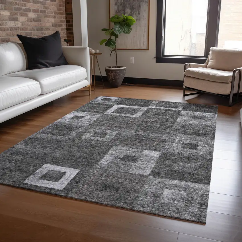 Black And Gray Geometric Washable Indoor Outdoor Area Rug Photo 8
