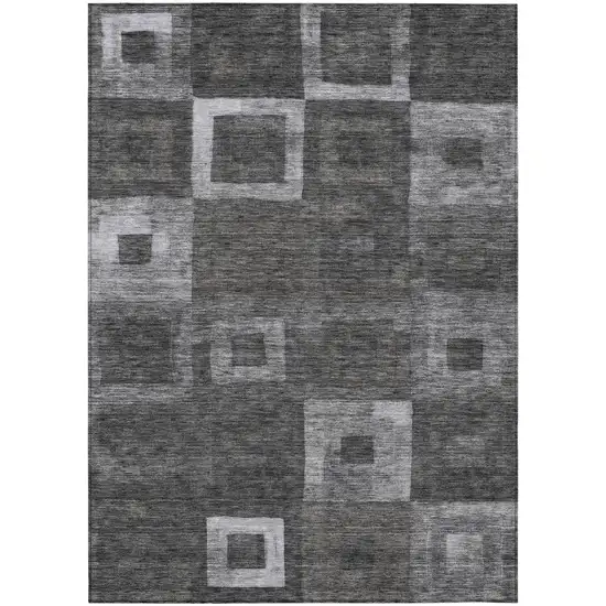 Black And Gray Geometric Washable Indoor Outdoor Area Rug Photo 2
