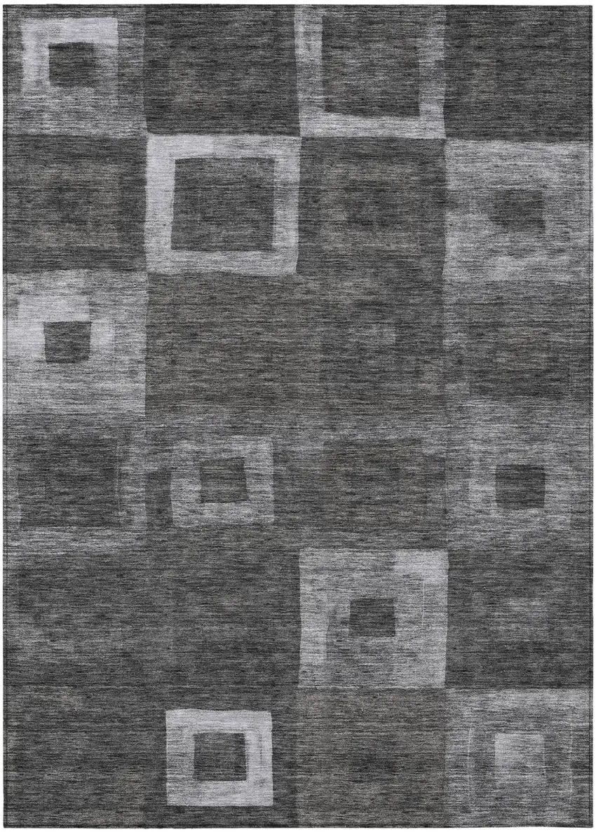Black And Gray Geometric Washable Indoor Outdoor Area Rug Photo 2