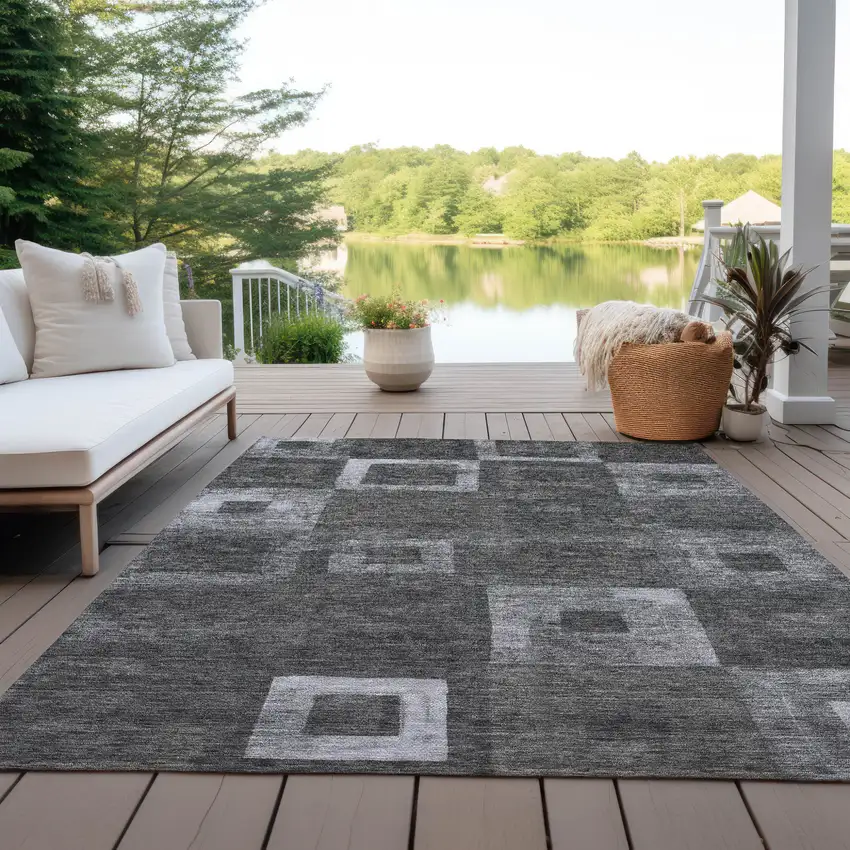 Black And Gray Geometric Washable Indoor Outdoor Area Rug Photo 7