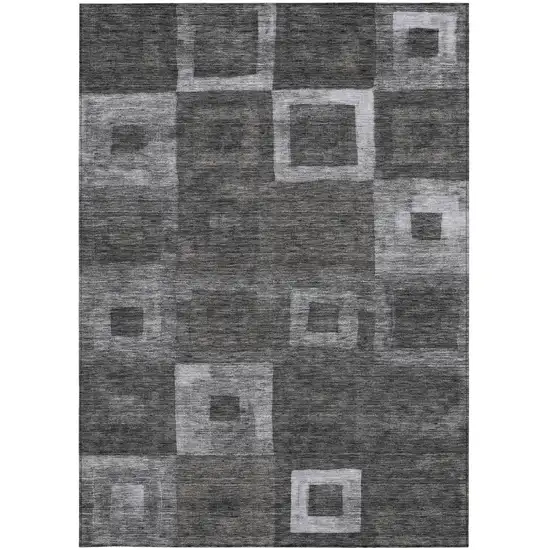 Black And Gray Geometric Washable Indoor Outdoor Area Rug Photo 6