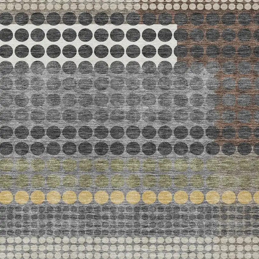 Black And Gray Geometric Washable Indoor Outdoor Area Rug Photo 2