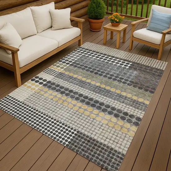 Black And Gray Geometric Washable Indoor Outdoor Area Rug Photo 4
