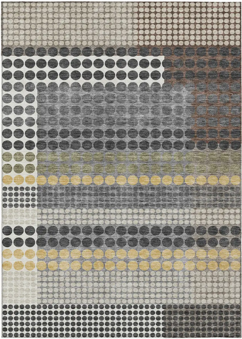 Black And Gray Geometric Washable Indoor Outdoor Area Rug Photo 1