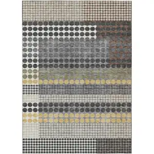Photo of Black And Gray Geometric Washable Indoor Outdoor Area Rug