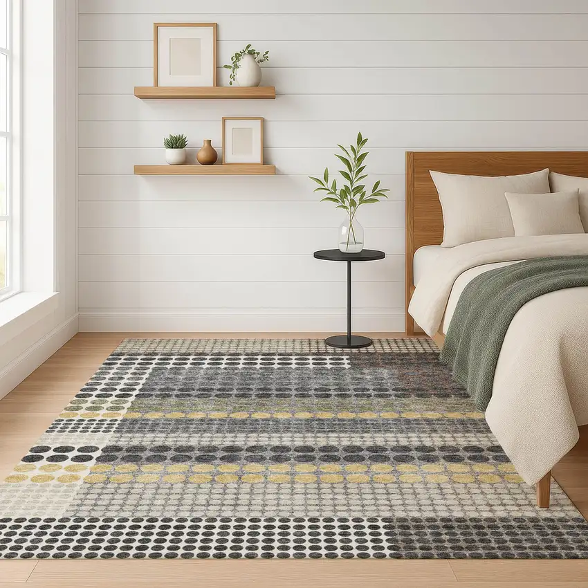 Black And Gray Geometric Washable Indoor Outdoor Area Rug Photo 6