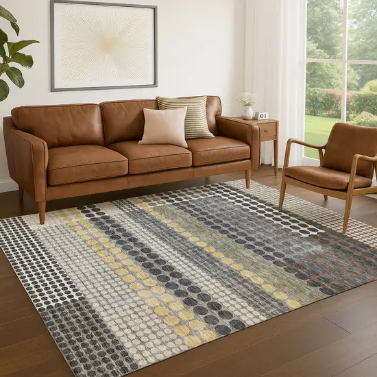 Black And Gray Geometric Washable Indoor Outdoor Area Rug Photo 5