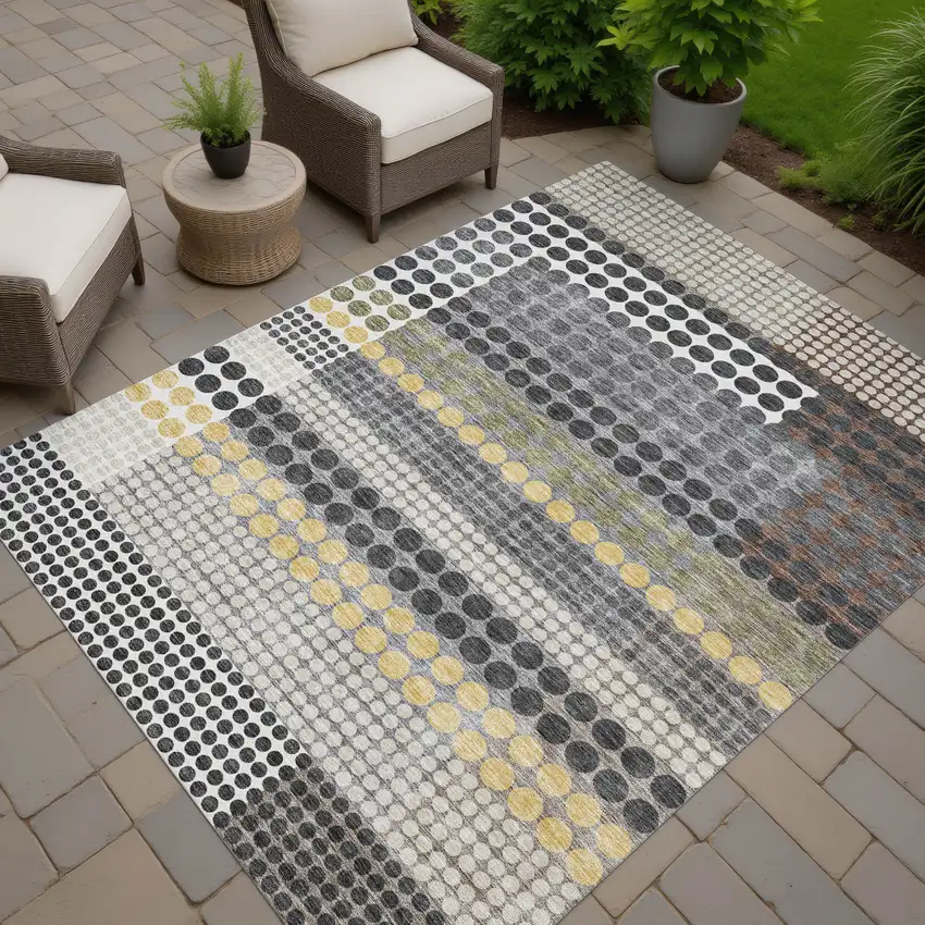 Black And Gray Geometric Washable Indoor Outdoor Area Rug Photo 7