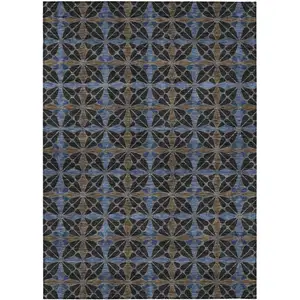 Photo of Black And Gray Geometric Washable Indoor Outdoor Area Rug