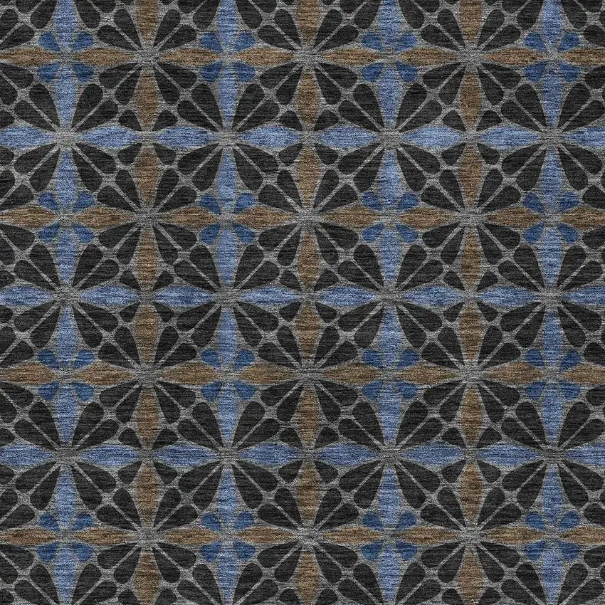 Black And Gray Geometric Washable Indoor Outdoor Area Rug Photo 2