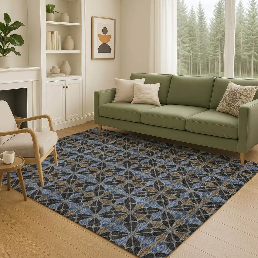 Black And Gray Geometric Washable Indoor Outdoor Area Rug Photo 5