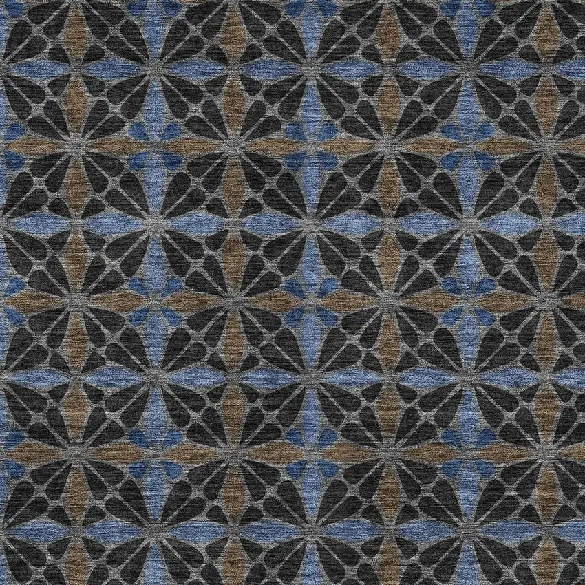 Black And Gray Geometric Washable Indoor Outdoor Area Rug Photo 2