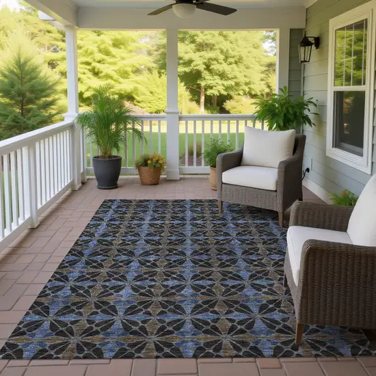 Black And Gray Geometric Washable Indoor Outdoor Area Rug Photo 4