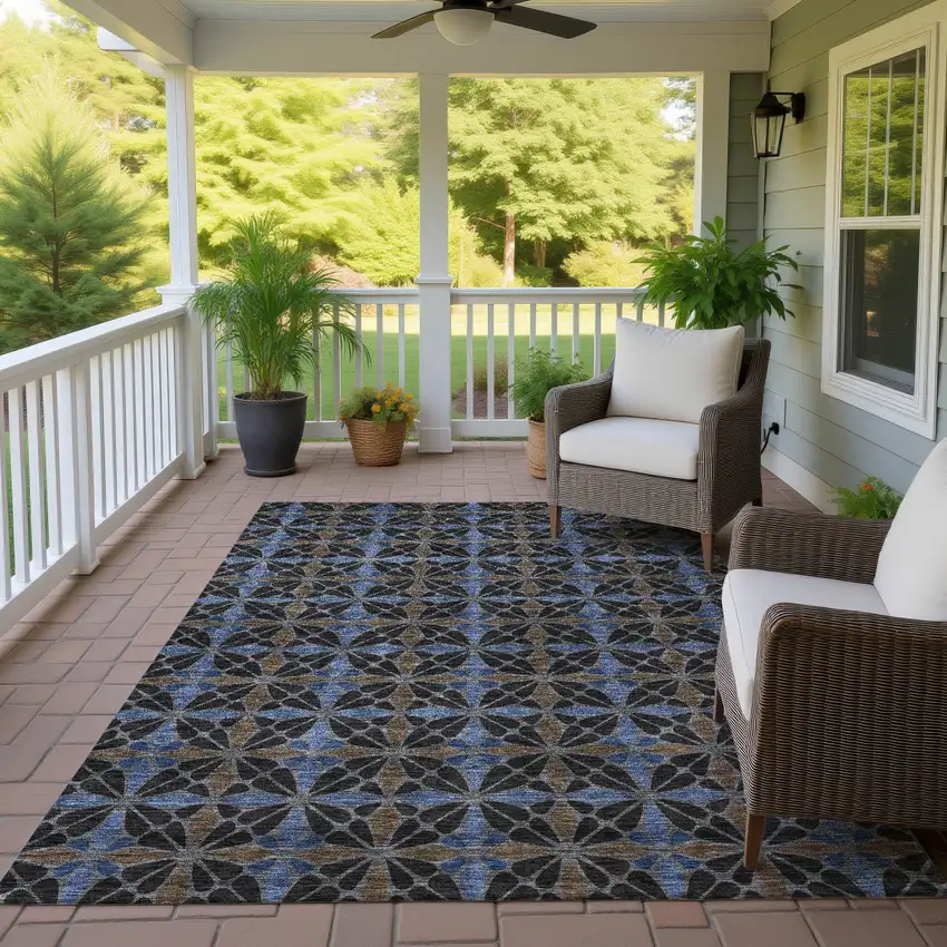 Black And Gray Geometric Washable Indoor Outdoor Area Rug Photo 4