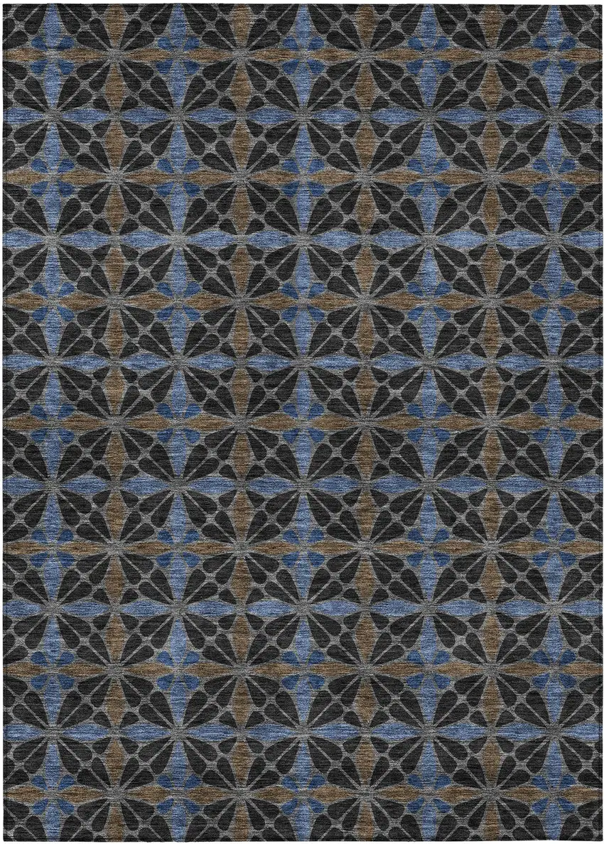 Black And Gray Geometric Washable Indoor Outdoor Area Rug Photo 1