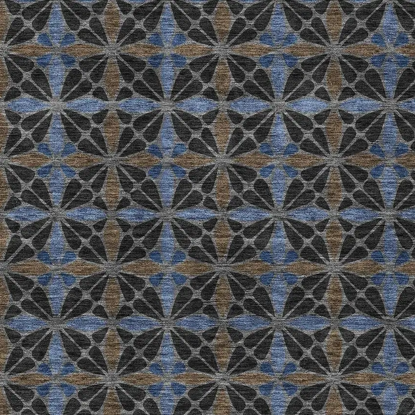 Black And Gray Geometric Washable Indoor Outdoor Area Rug Photo 2