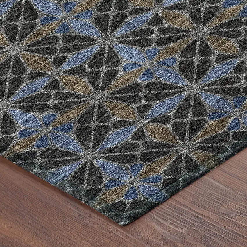Black And Gray Geometric Washable Indoor Outdoor Area Rug Photo 8