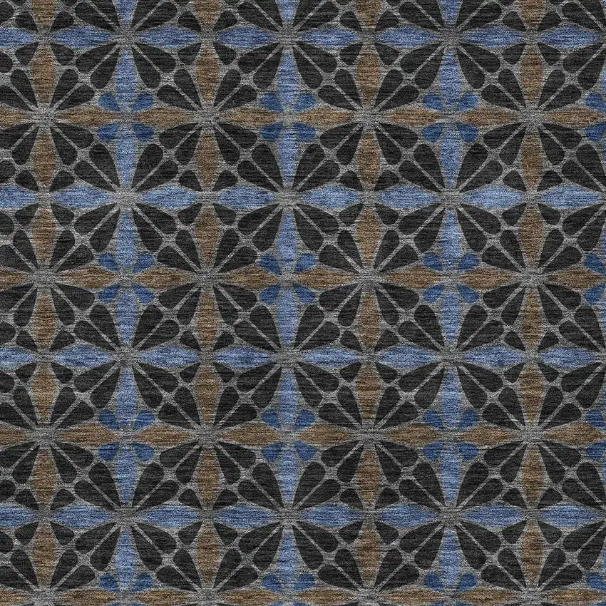 Black And Gray Geometric Washable Indoor Outdoor Area Rug Photo 2