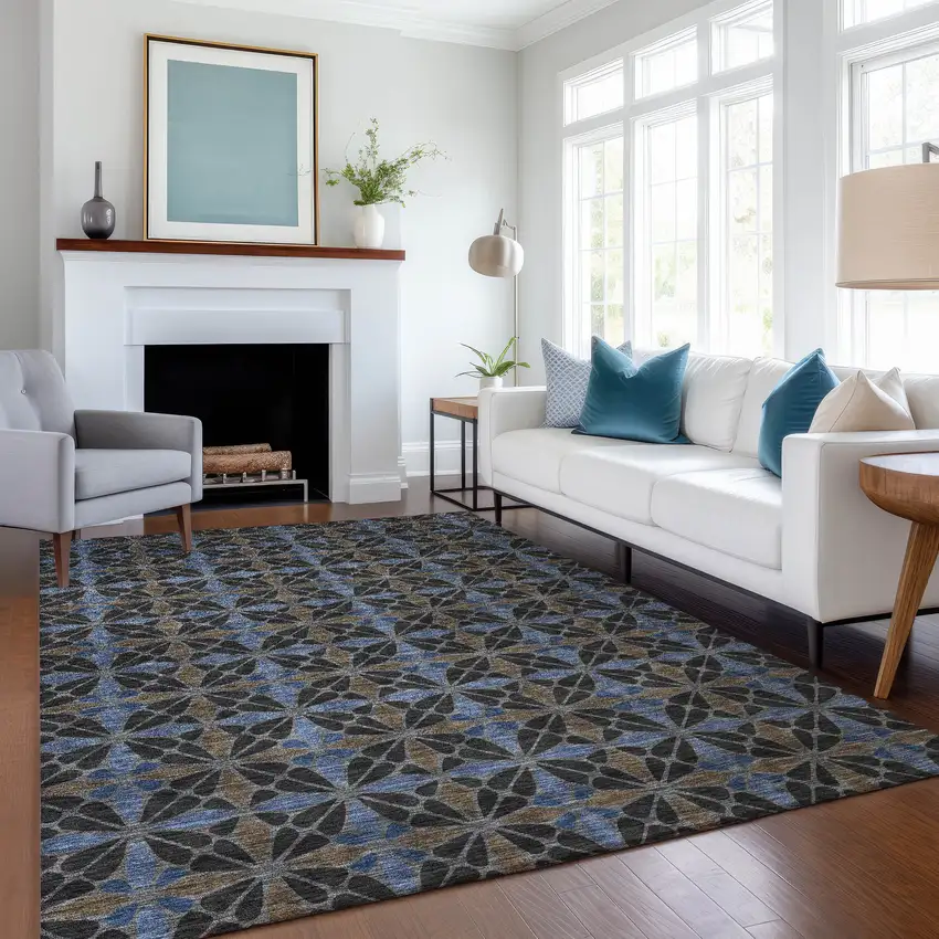 Black And Gray Geometric Washable Indoor Outdoor Area Rug Photo 6