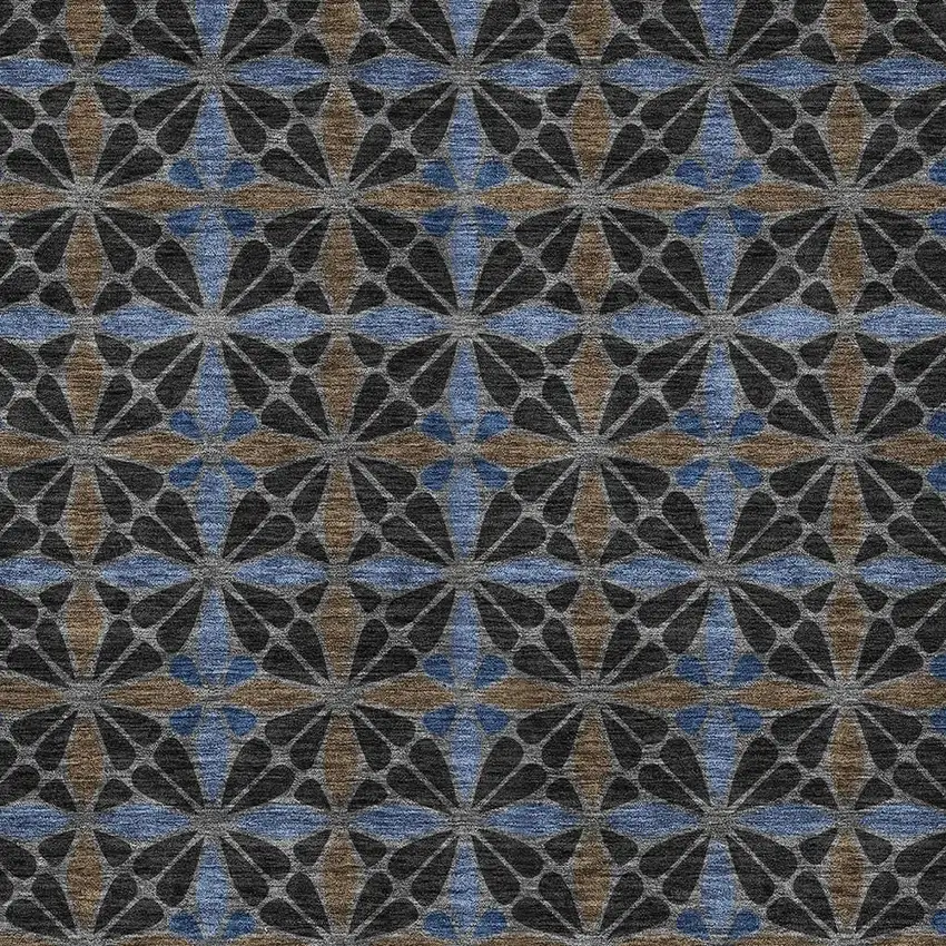 Black And Gray Geometric Washable Indoor Outdoor Area Rug Photo 2