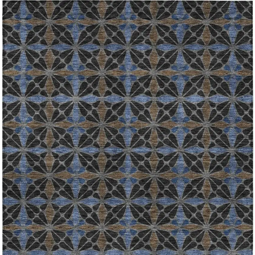 Black And Gray Geometric Washable Indoor Outdoor Area Rug Photo 3