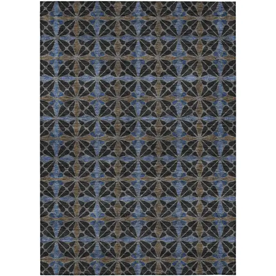 Black And Gray Geometric Washable Indoor Outdoor Area Rug Photo 1