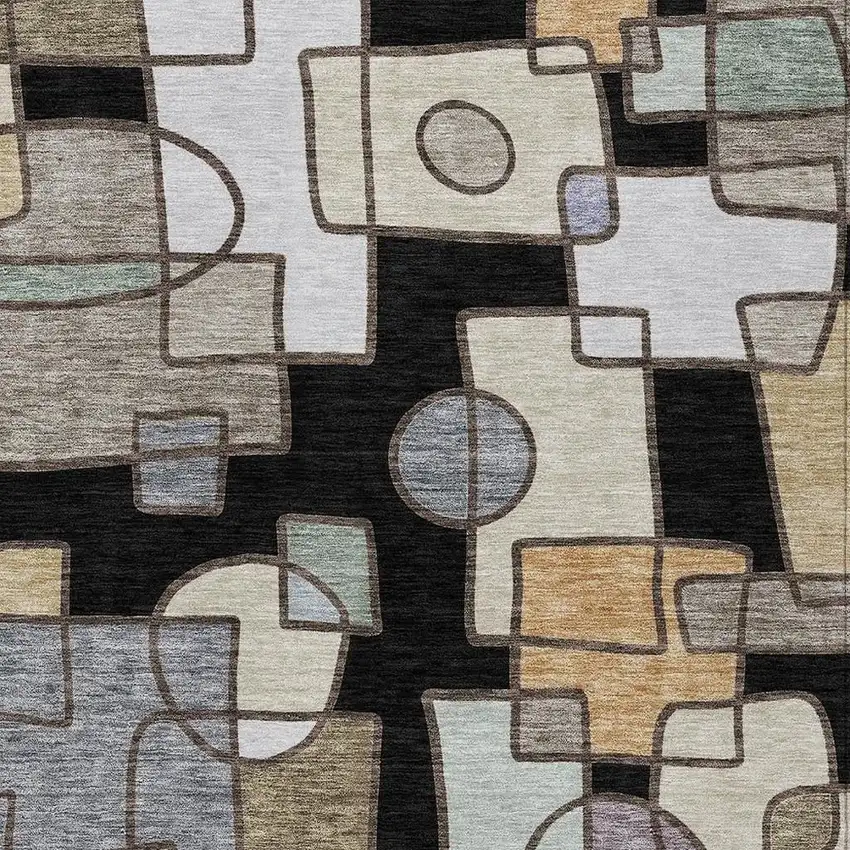 Black And Gray Geometric Washable Indoor Outdoor Area Rug Photo 2